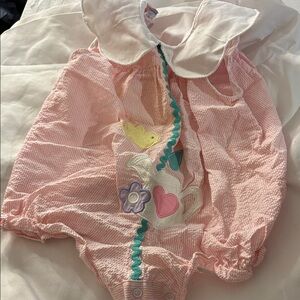 Samara seersucker Pink Baby Romper with Embroidered Design 6-9 months
